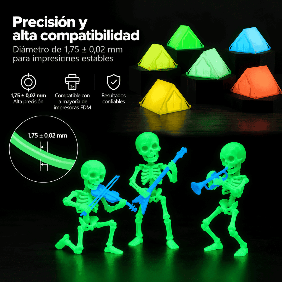Filamento 3D SUNLU PETG Fosforescente - Brilla en la Oscuridad 1kg 1.75mm