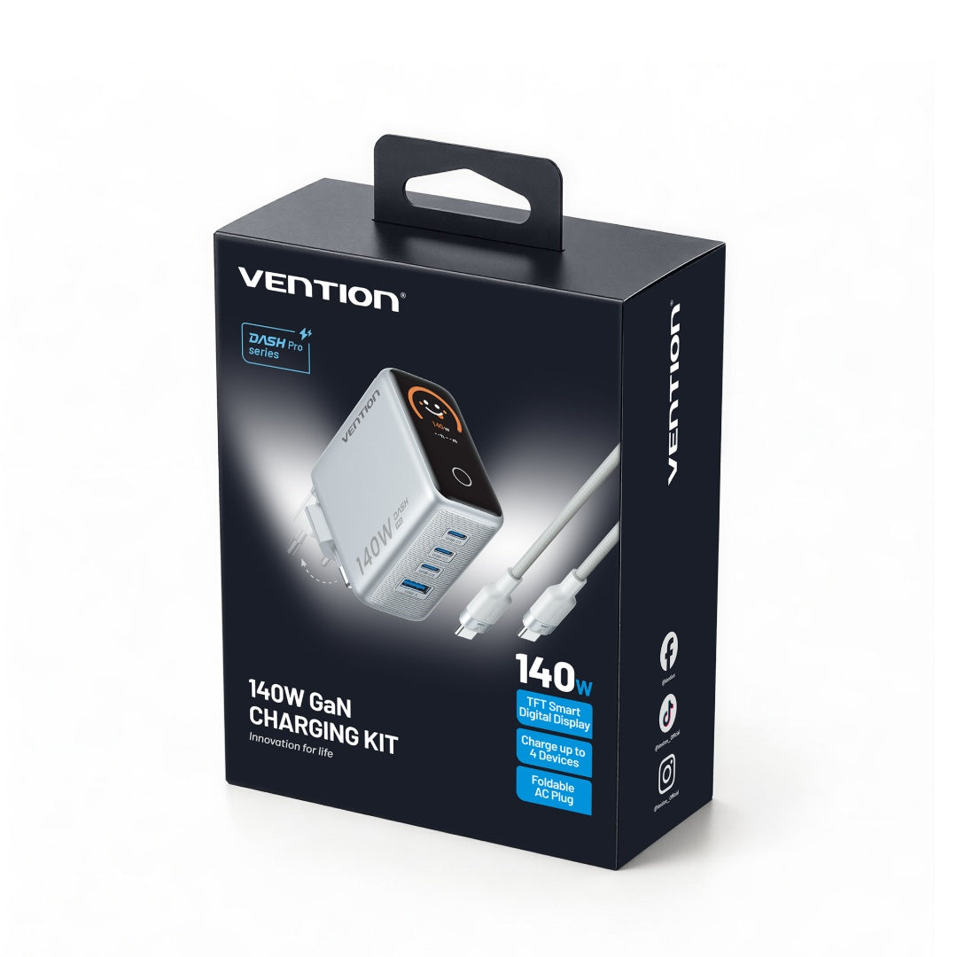 Cargador de Viaje Vention GaN - Carga Rápida 100W 4 Puertos