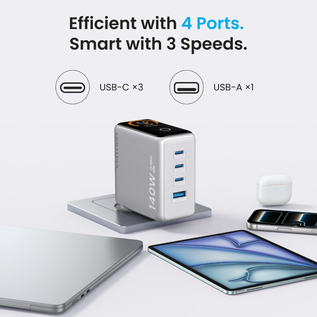 Cargador de Viaje Vention GaN - Carga Rápida 100W 4 Puertos