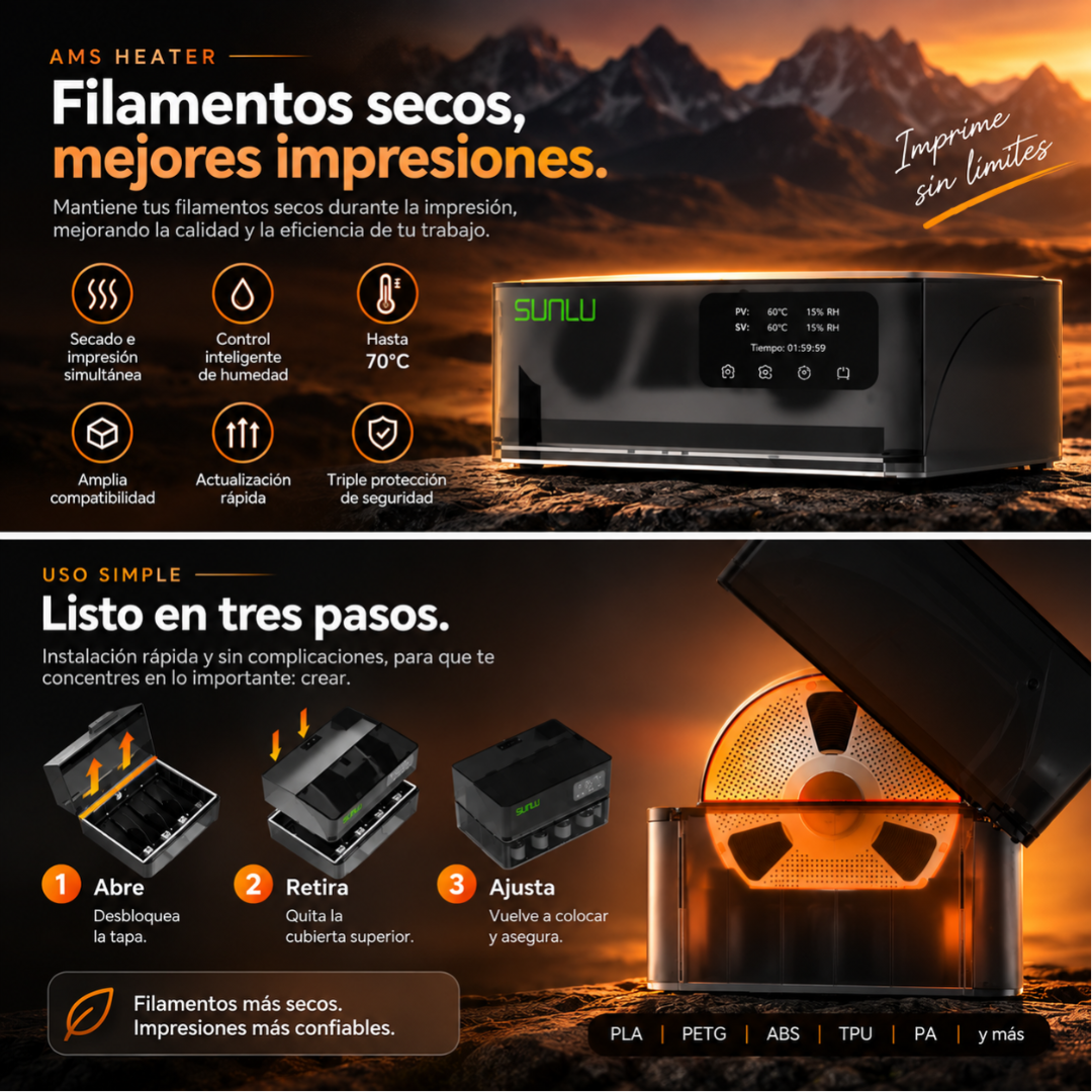 Calentador de Filamentos SUNLU para AMS - Secado Inteligente 70°C