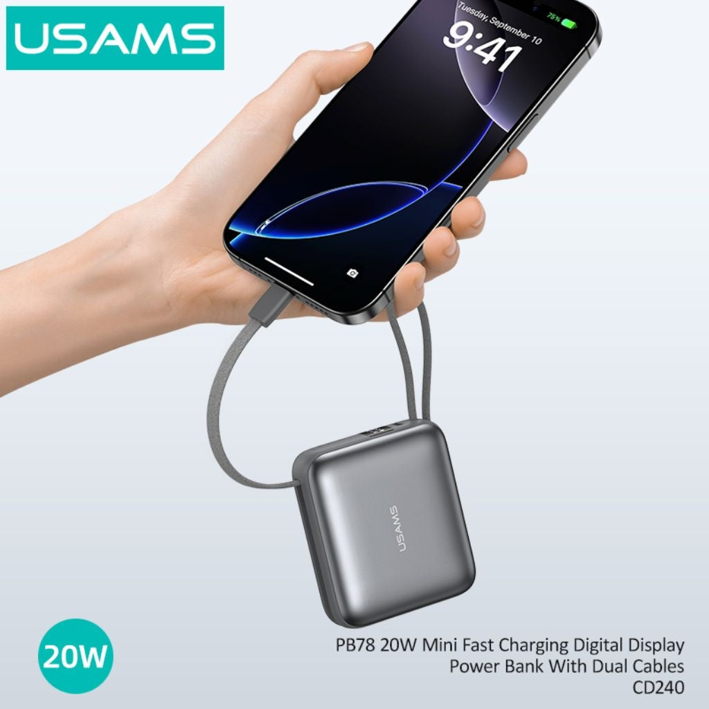 Power Bank Mini USAMS 10.000mAh - Cables Integrados 20W