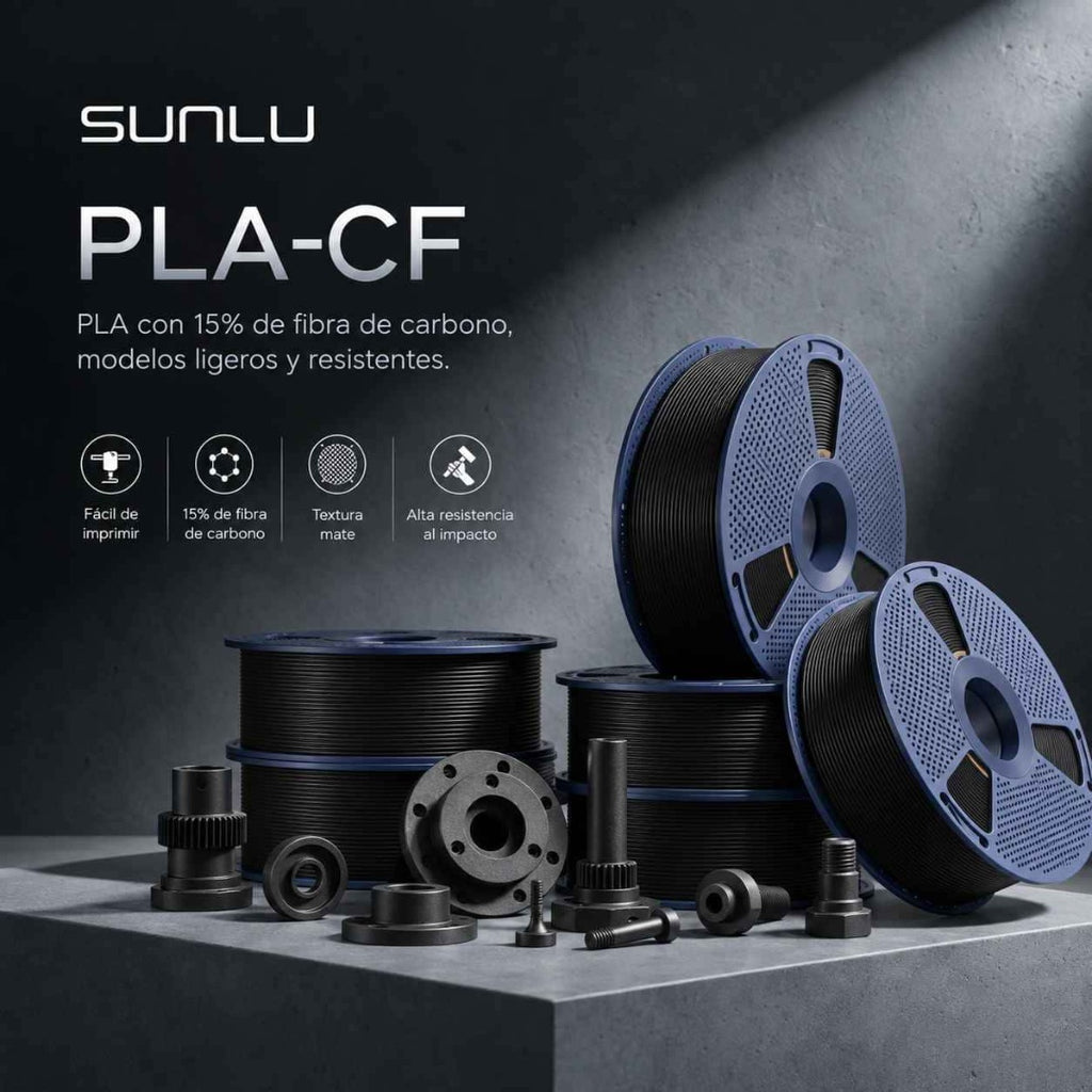 Filamento 3D SUNLU PLA Fibra de Carbono - Alta Rigidez y Acabado Mate