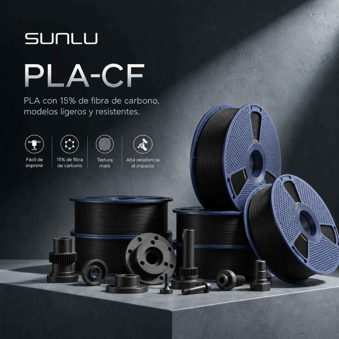 Filamento 3D SUNLU PLA Fibra de Carbono - Alta Rigidez y Acabado Mate