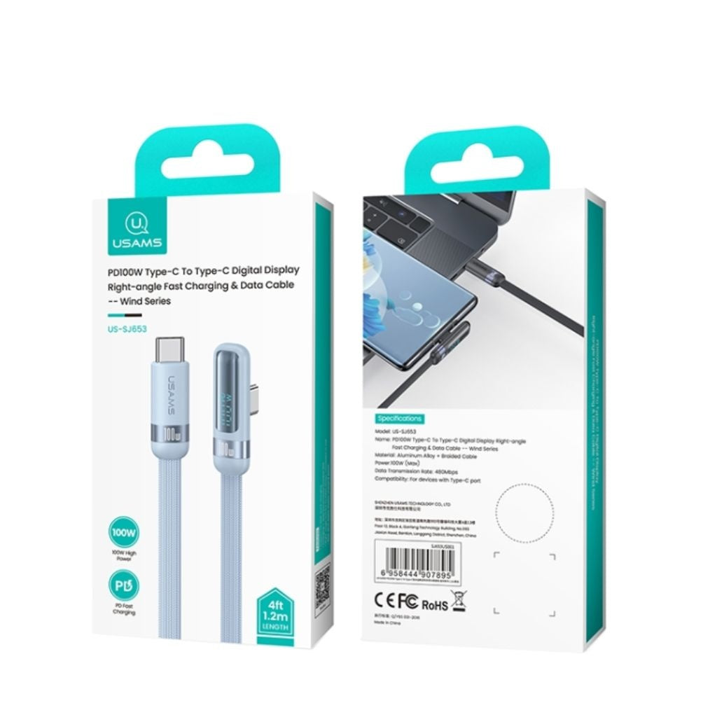 Cable USB-C a USB-C USAMS 1.2m - Carga Rápida 100W con Display Digital