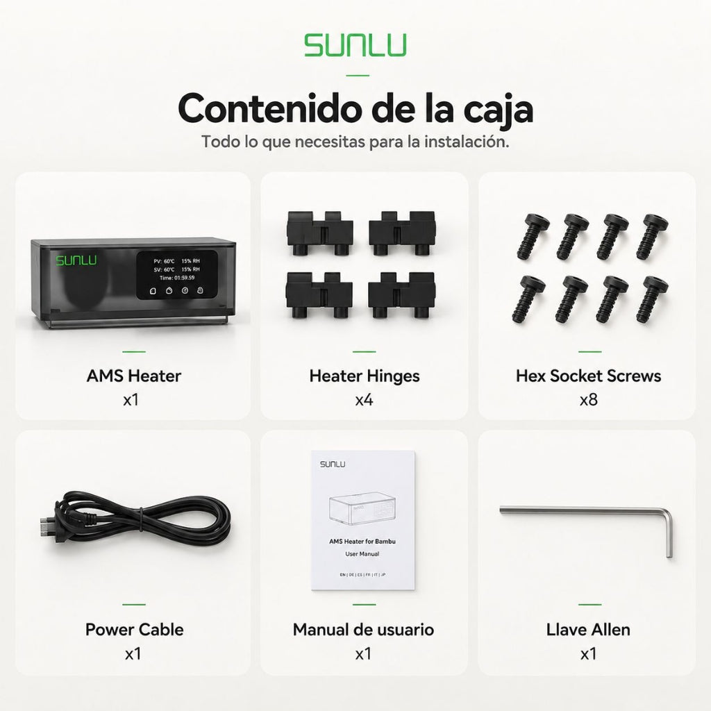 Calentador de Filamentos SUNLU para AMS - Secado Inteligente 70°C