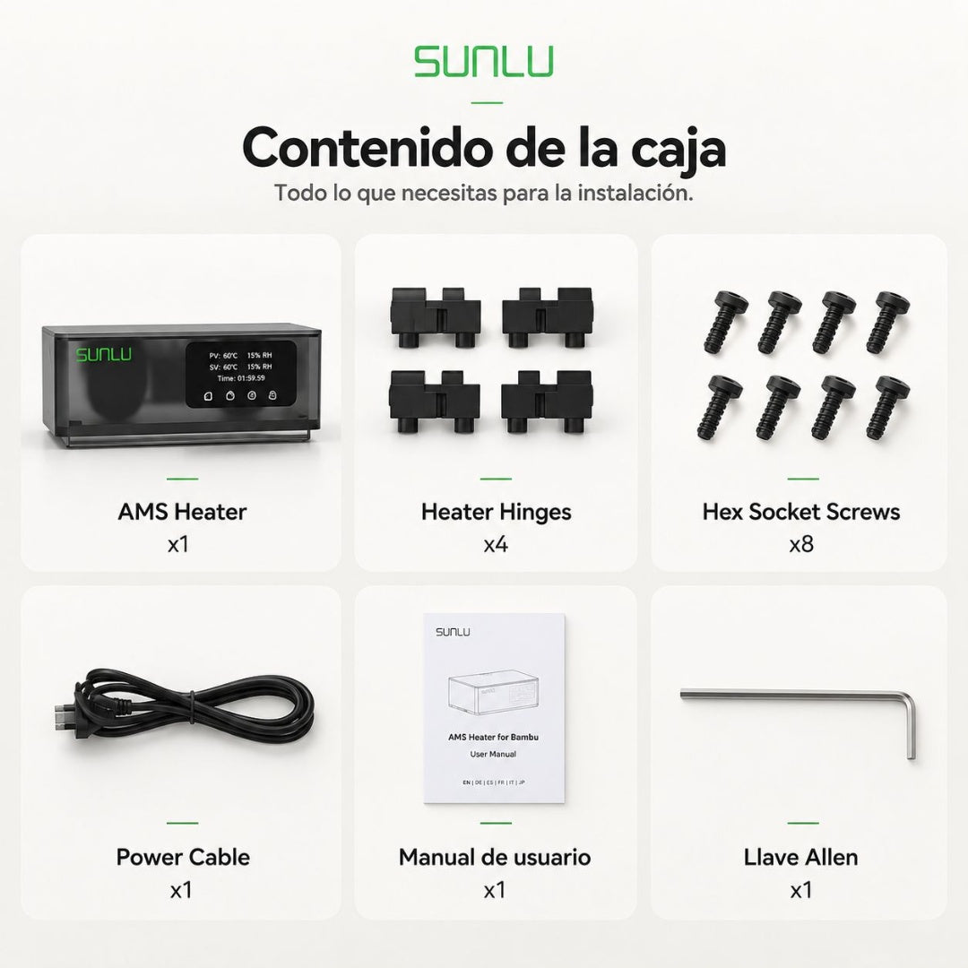 Calentador de Filamentos SUNLU para AMS - Secado Inteligente 70°C