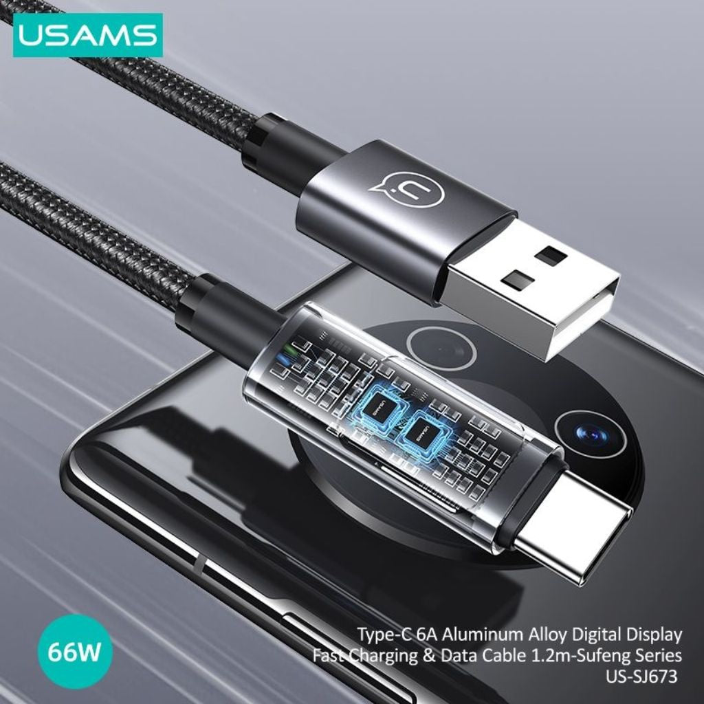Cable USB a Tipo C USAMS Aluminio - Carga Rápida 6A con Pantalla LCD