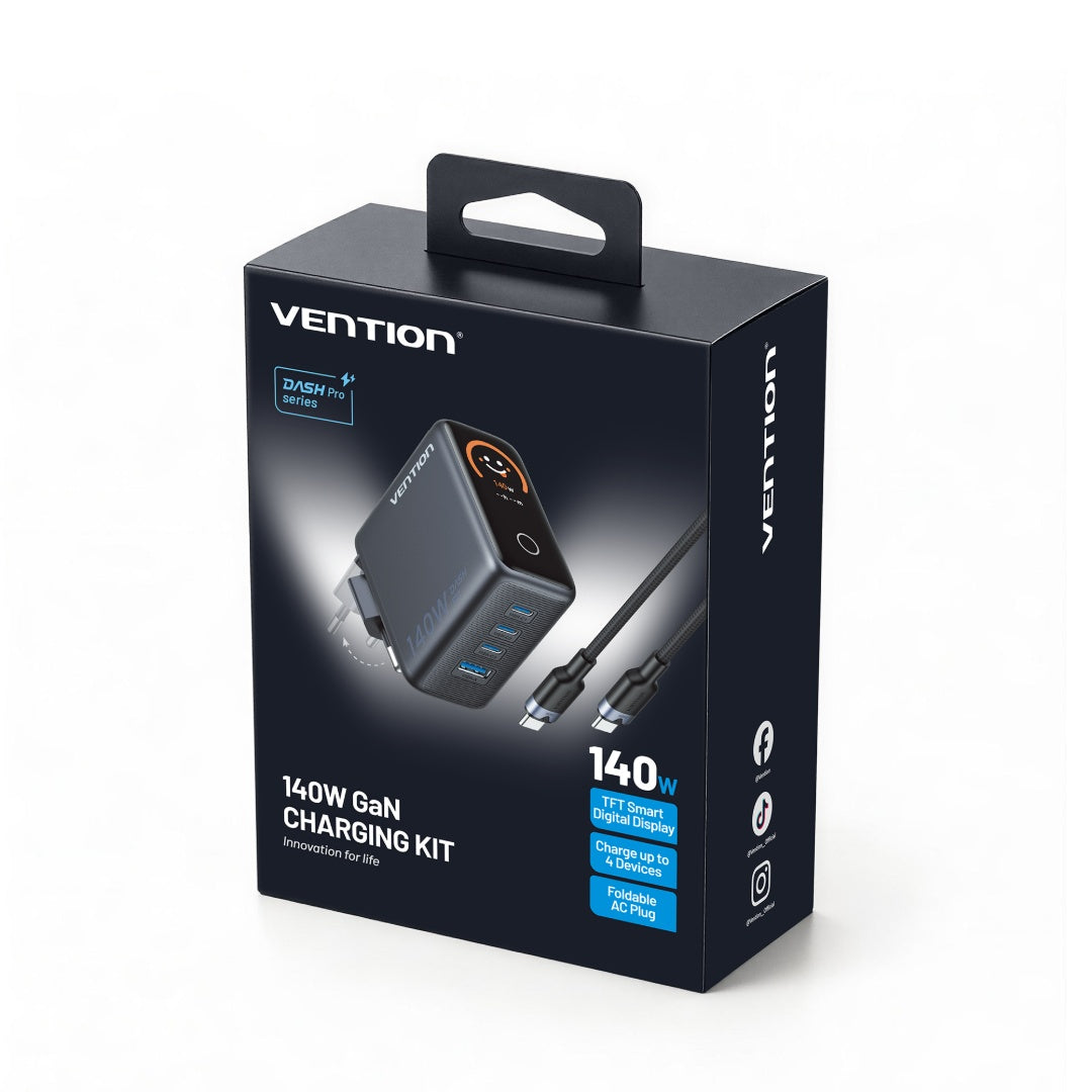 Cargador de Viaje Vention GaN - Carga Rápida 100W 4 Puertos