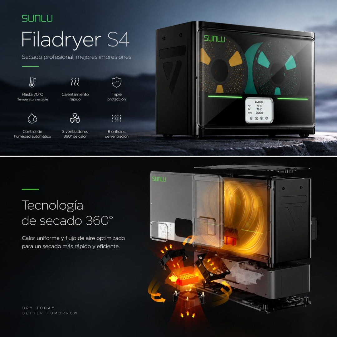 Secador de Filamentos SUNLU FilaDryer S4 – 4 Bobinas Simultáneas, Secado Inteligente 70°C