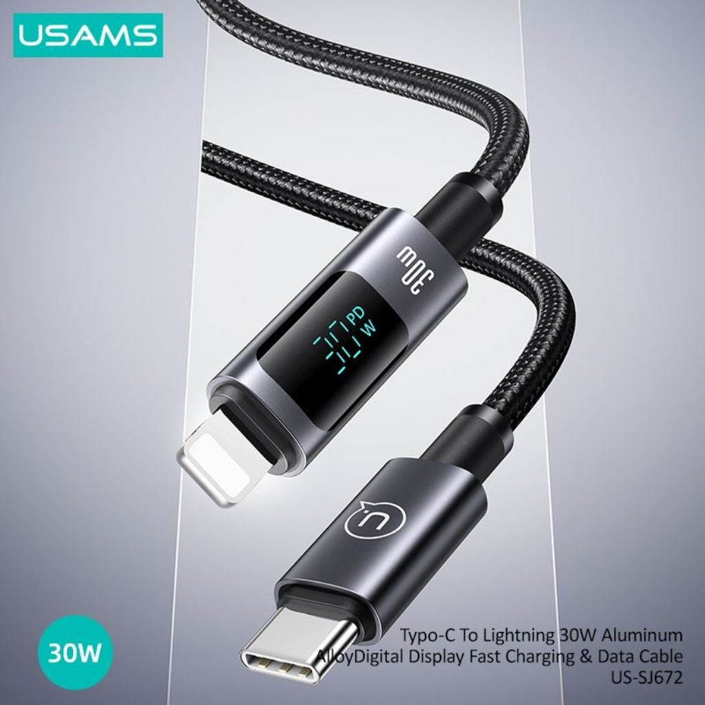 Cable Tipo C a Lightning USAMS - Carga Rápida 30W con Pantalla LCD