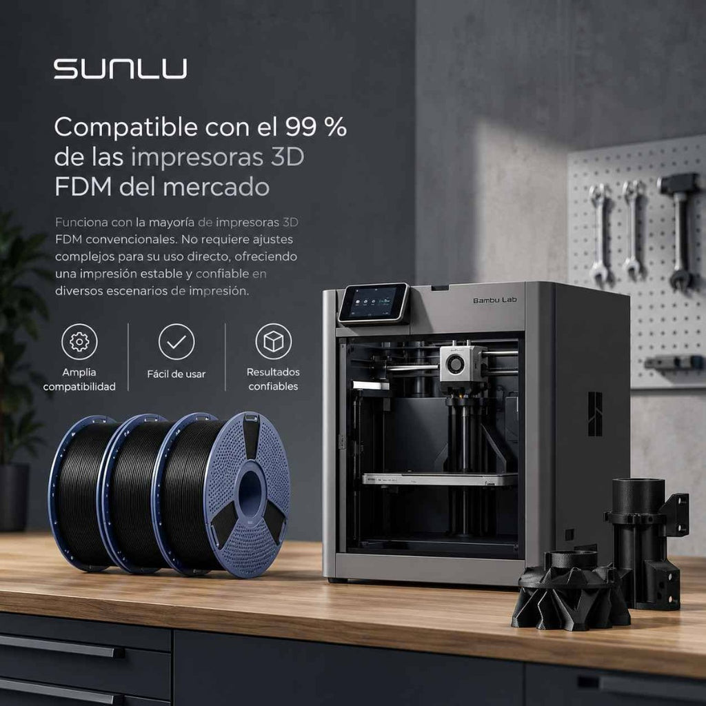 Filamento 3D SUNLU PLA Fibra de Carbono - Alta Rigidez y Acabado Mate