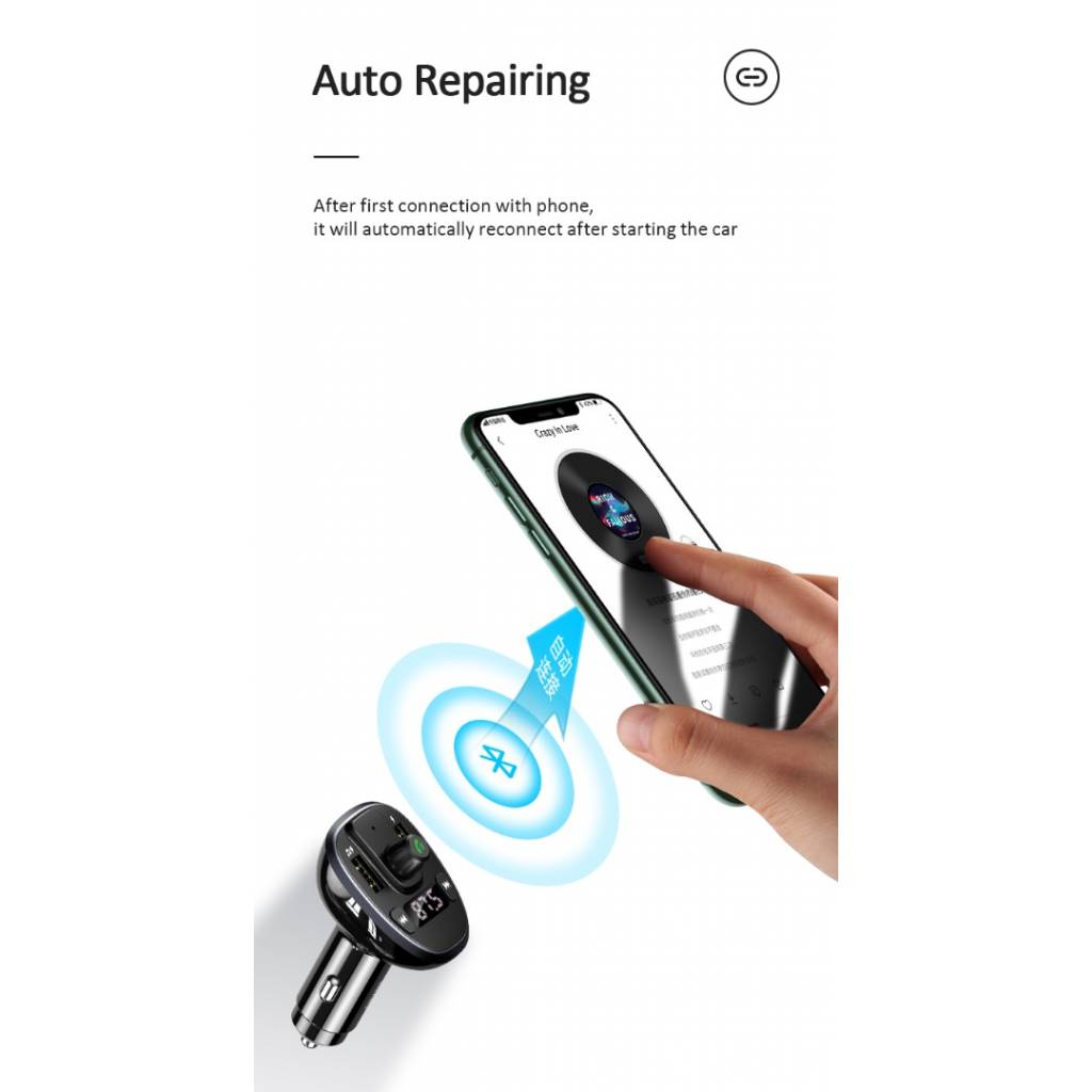 Cargador Auto c/ Transmisor FM 2 USB/3 4A Negro USAMS CC115