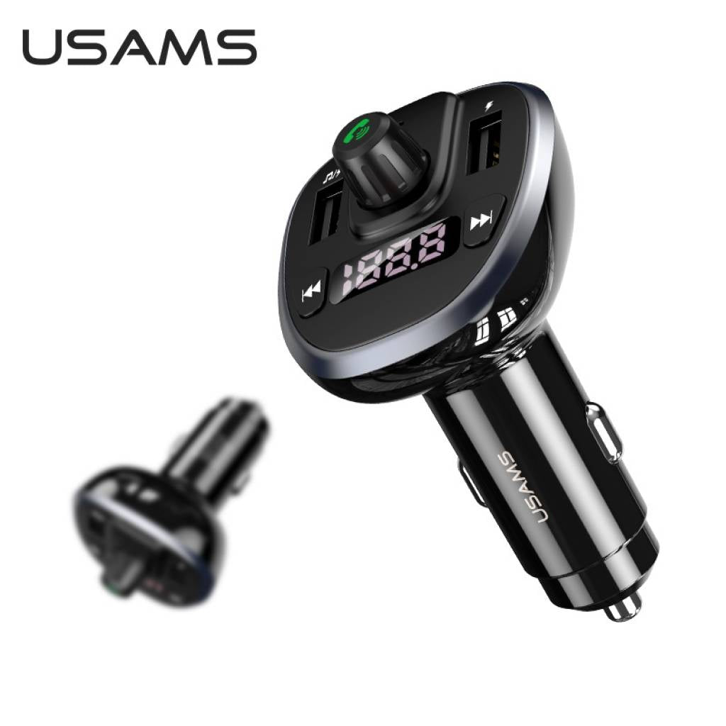 Cargador Auto c/ Transmisor FM 2 USB/3 4A Negro USAMS CC115