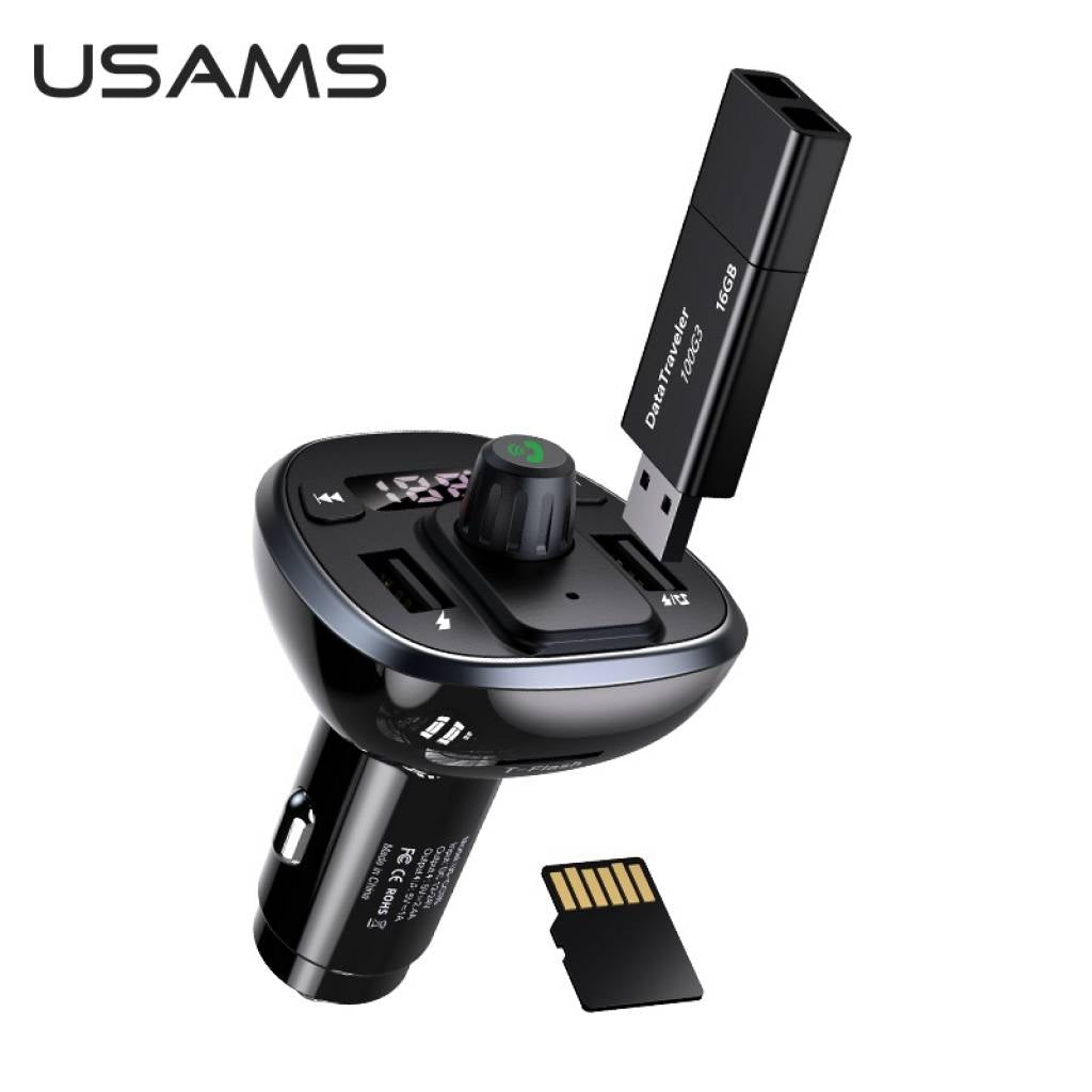 Cargador Auto c/ Transmisor FM 2 USB/3 4A Negro USAMS CC115