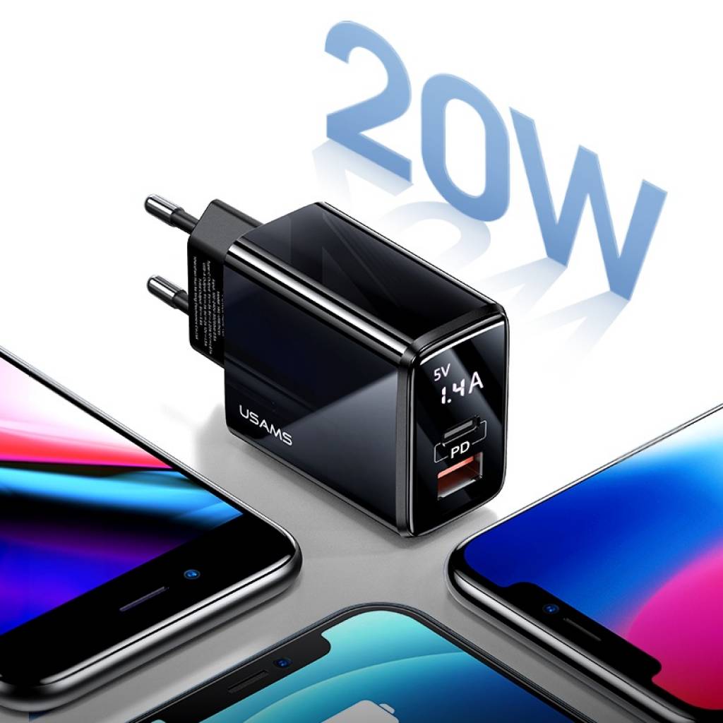 Cargador de Pared USAMS T40 - Carga Rápida 20W con Tecnología GaN