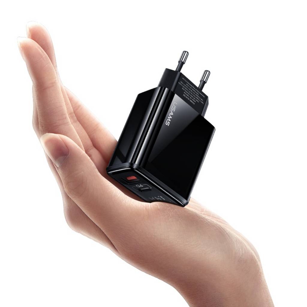 Cargador Pared 20W GaN PD+QC Carga Rápida Negro USAMS CC133 T40