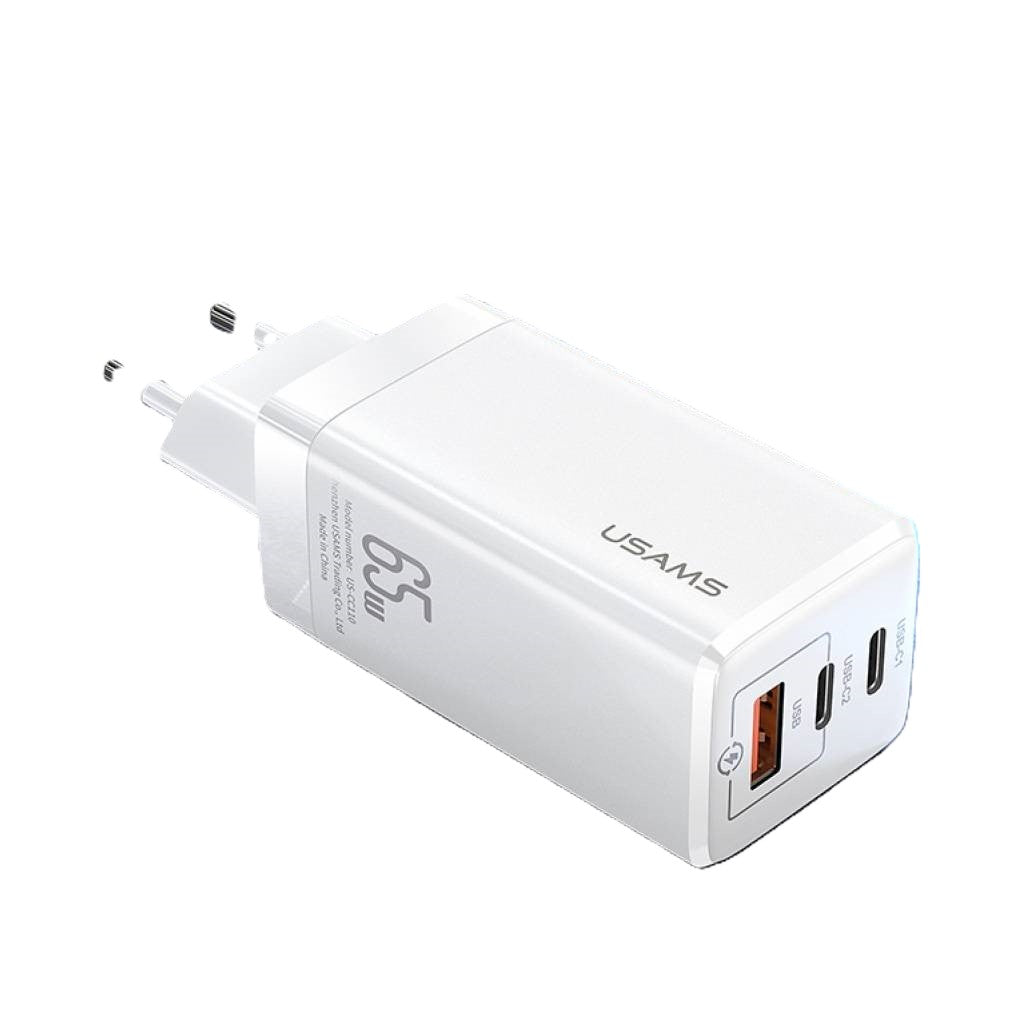Cargador Pared 65W GaN PD Carga Rápida Blanco USAMS CC110 T33