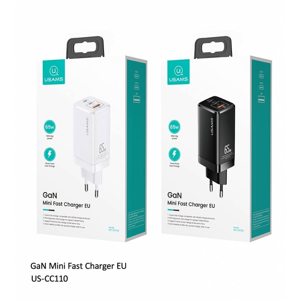 Cargador Pared 65W GaN PD Carga Rápida Blanco USAMS CC110 T33