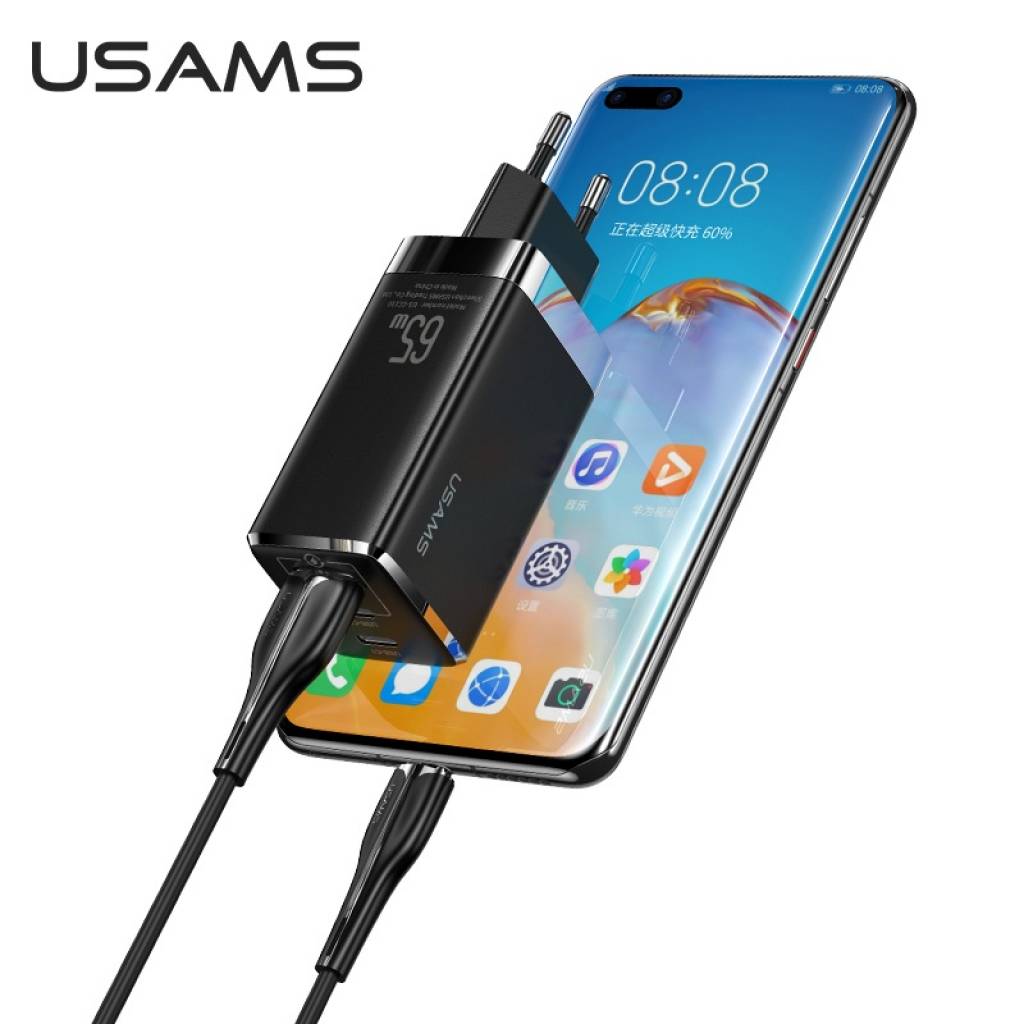 Cargador Pared 65W GaN PD Carga Rápida Blanco USAMS CC110 T33