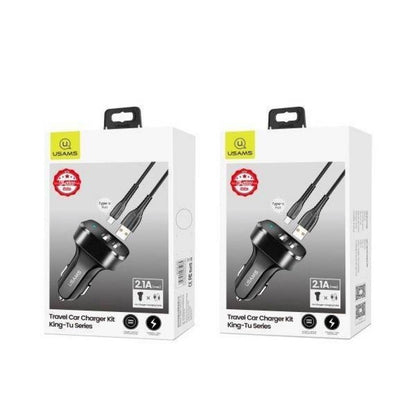 Cargador Auto USAMS C13 2 USB 2.1A Cable microUSB Negro NT Series