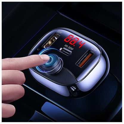 Cargador Auto c/ Transmisor FM 50W 3 USB/2A + USB C/PD Negro USAMS CC143