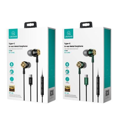 Auriculares Manos libres stereo USAMS EP-43 1 2M Verde Osc. Tipo C