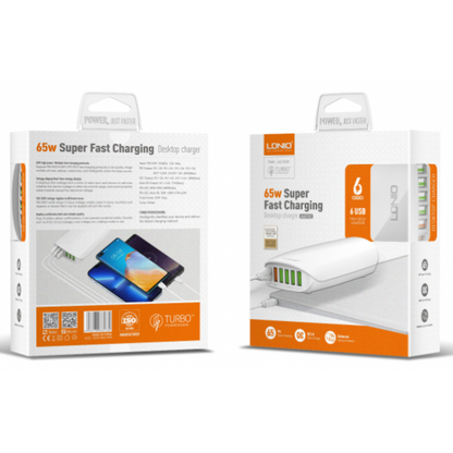 Cargador Pared 1PD65W+1QC3.0+4 Smart IC LDNIO A6573C