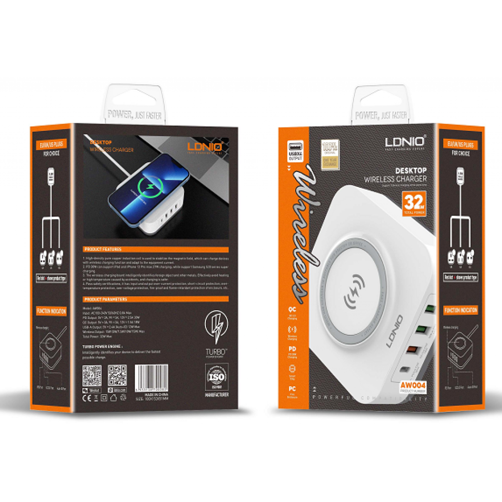 Cargador Inalámbrico LDNIO AW004 - Carga Rápida 32W