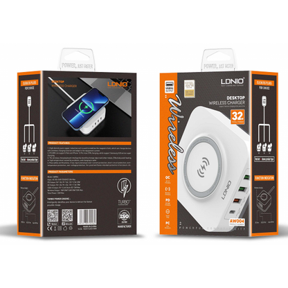 Cargador Pared Inalámbrico 32W PD (30W)/QC3.0 (18W)/2 USB-A LDNIO