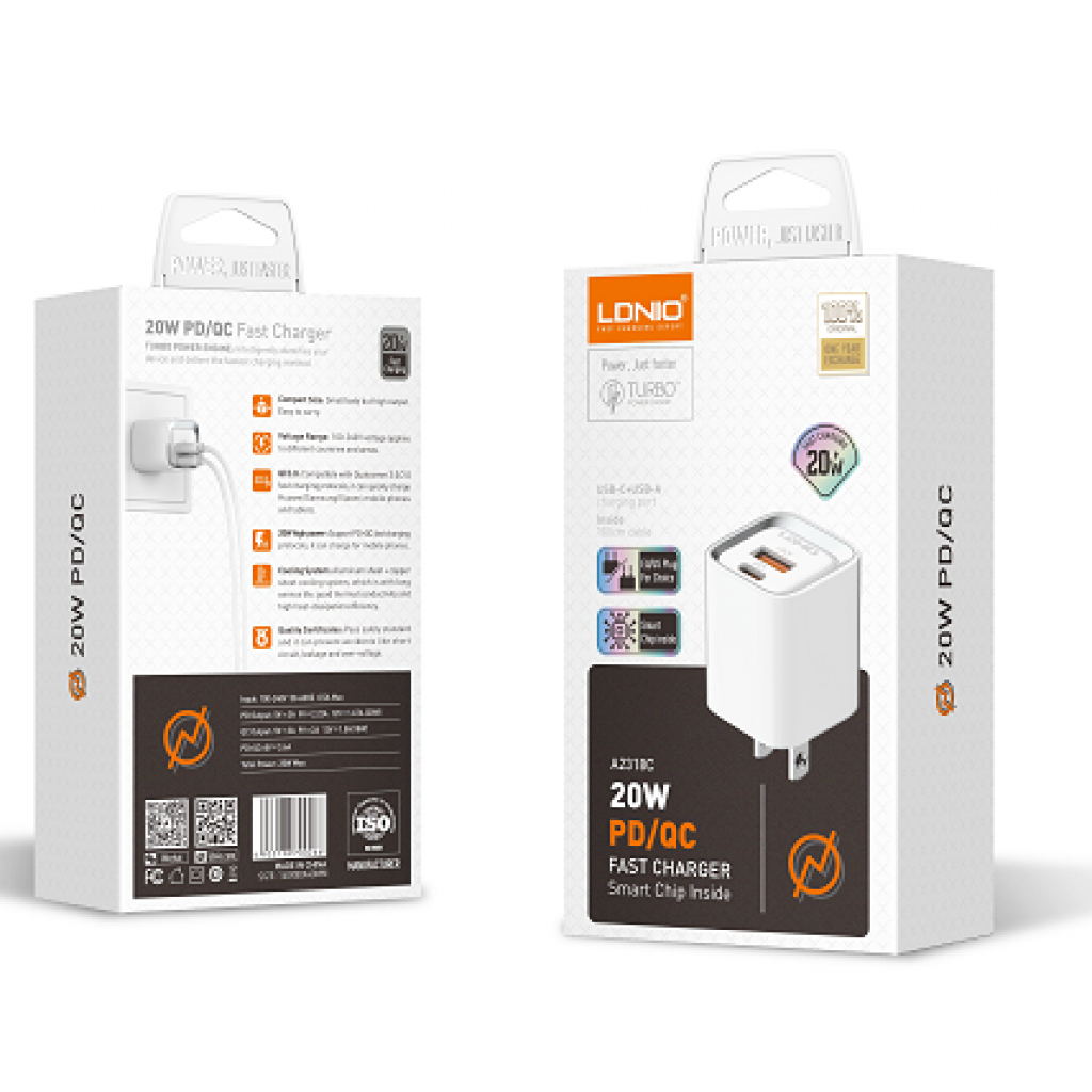 Cargador Pared Lightning 20W PD/QC3.0 para Iphone LDNIO A2318C