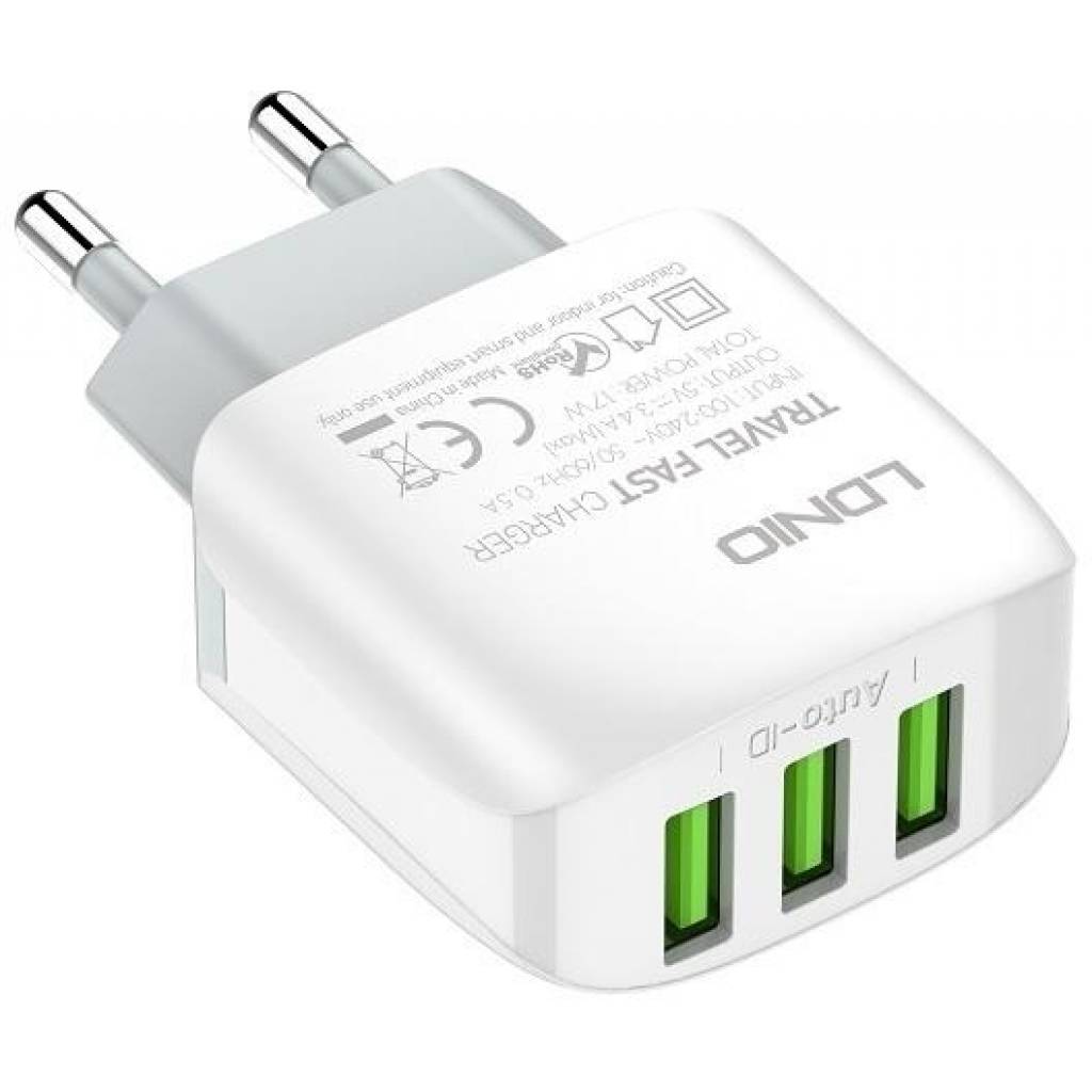 Cargador de Pared LDNIO A3312 con 3 Puertos USB