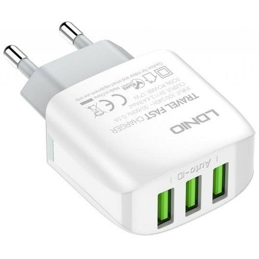 Cargador de Pared LDNIO A3312 con 3 Puertos USB