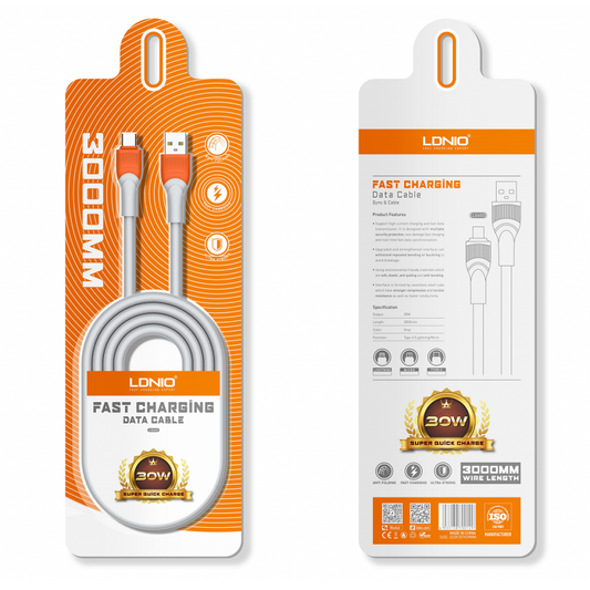Cable de Datos USB A a Lightning 30W LDNIO