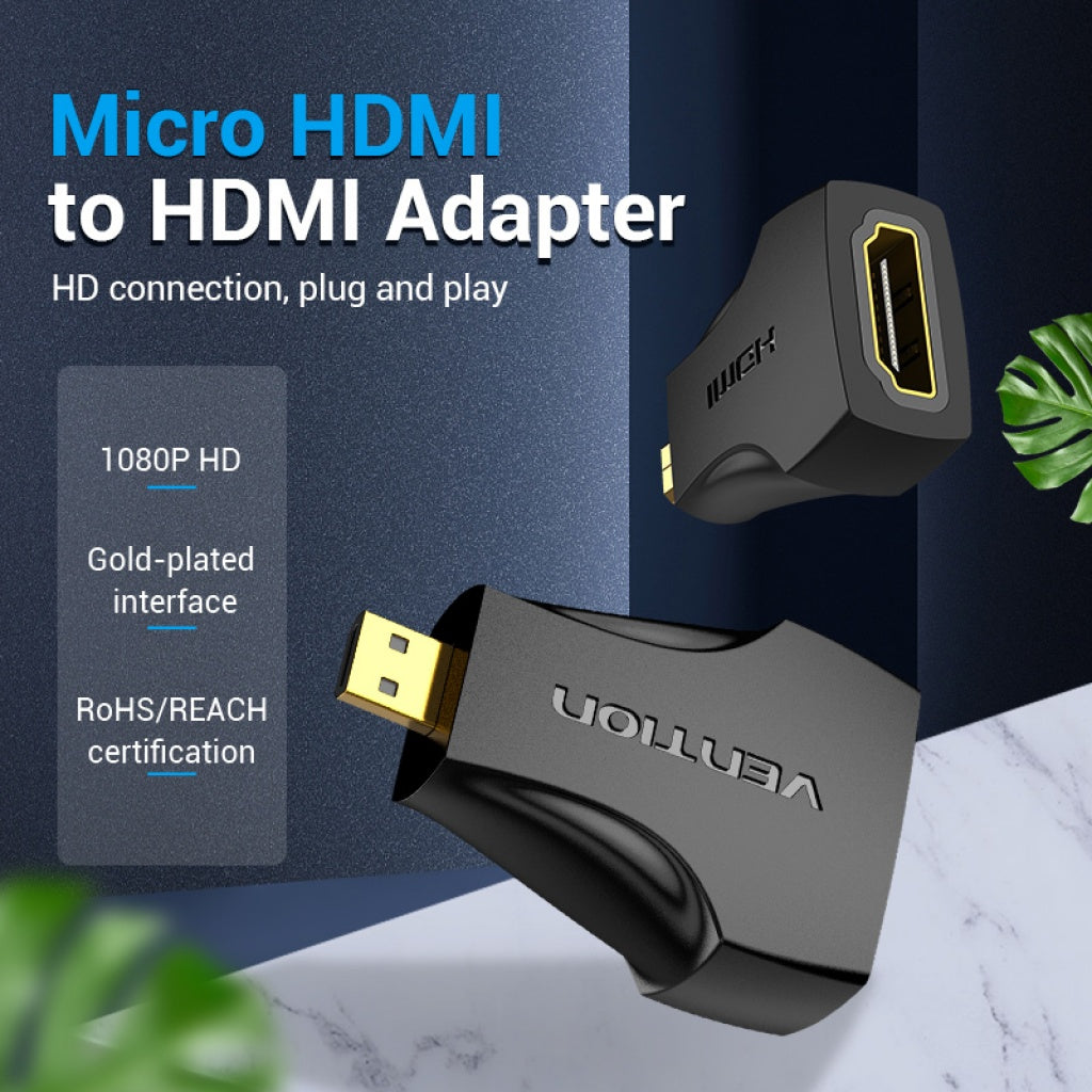 Adaptador Micro HDMI Macho a HDMI Hembra Negro Vention AITB0