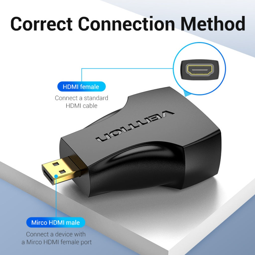Adaptador Micro HDMI Macho a HDMI Hembra Negro Vention AITB0