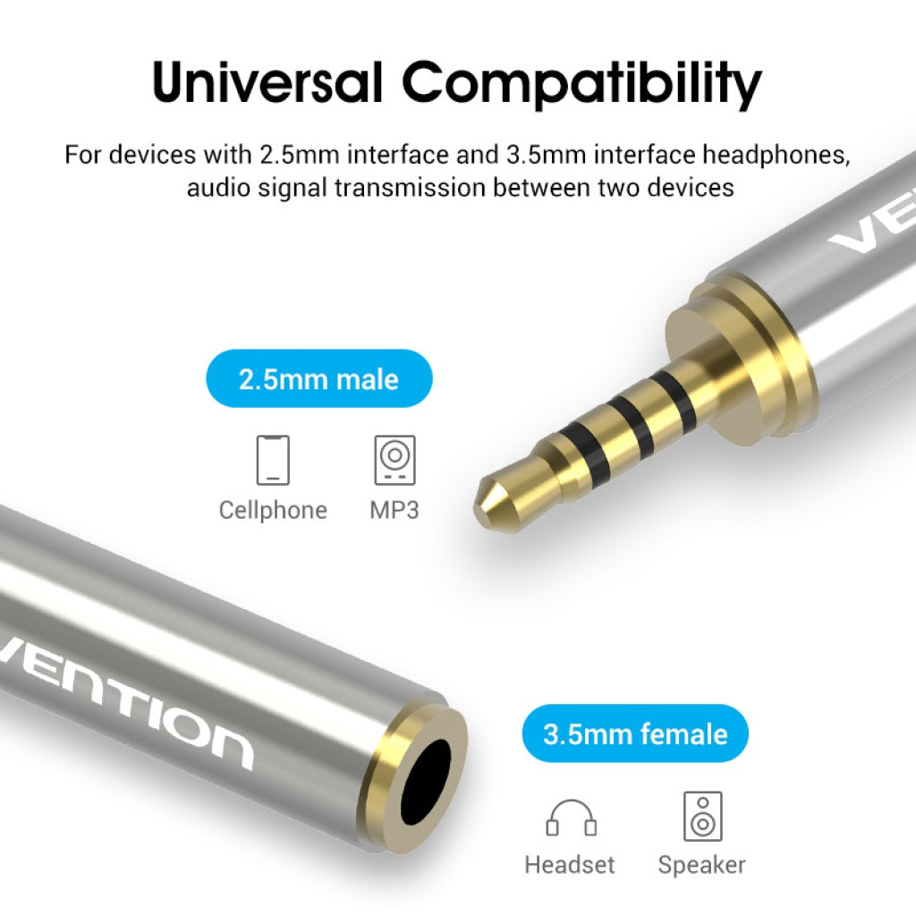 Adaptador de Audio Vention 3.5mm a 2.5mm - Audio de Alta Fidelidad