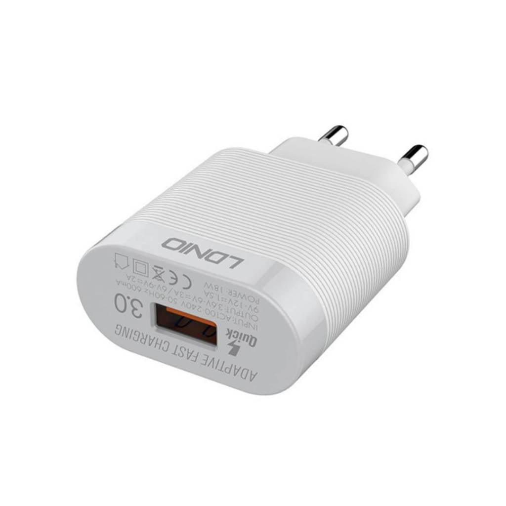 Cargador Pared 18W 1USB QC3.0 Carga Rápida Blanco Tipo C LDNIO A303Q