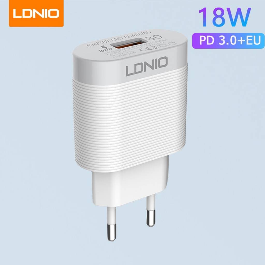 Cargador Pared 18W 1USB QC3.0 Carga Rápida Blanco Tipo C LDNIO A303Q