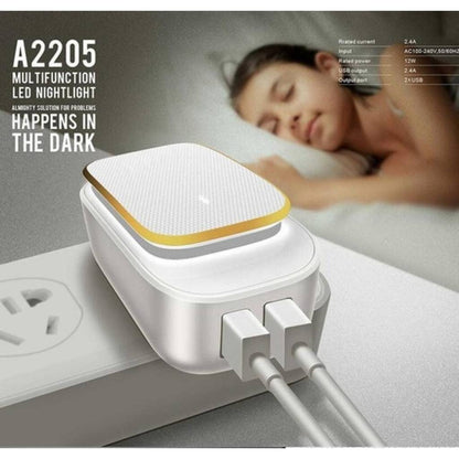 Cargador Pared 2 USB con Luz LED y Tipo C LDNIO A2205