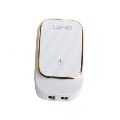 Cargador Pared 2.4A 2 USB Luz LED Tipo C Blanco LDNIO A2205