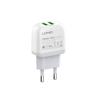 Cargador Pared 2.4A 2USB Tipo C Blanco LDNIO A2219