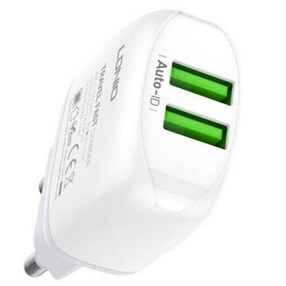 Cargador Pared 2.4A 2USB Micro USB Blanco LDNIO A2219