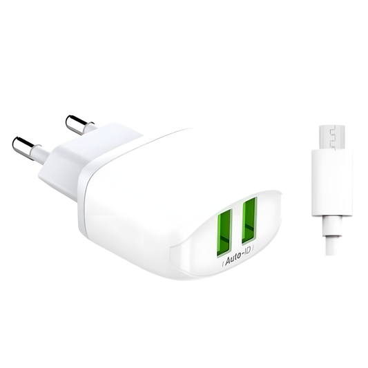 Cargador Pared 2.4A 2USB Micro USB Blanco LDNIO A2219