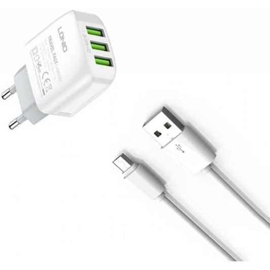 Cargador Pared 3.4A 3 USB 17W Tipo C Blanco LDNIO A3312