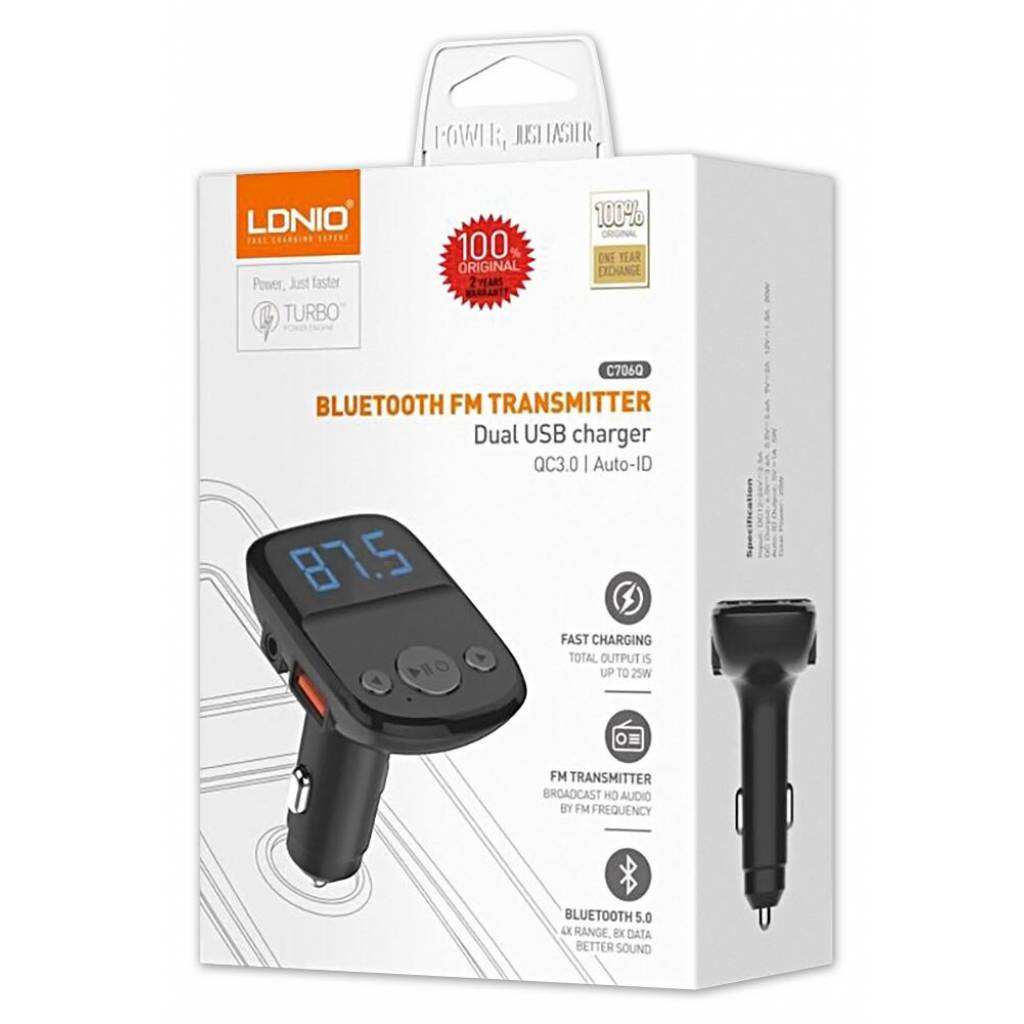 Cargador para Auto 2USB Bluetooth FM Pantalla LED LDNIO C706Q