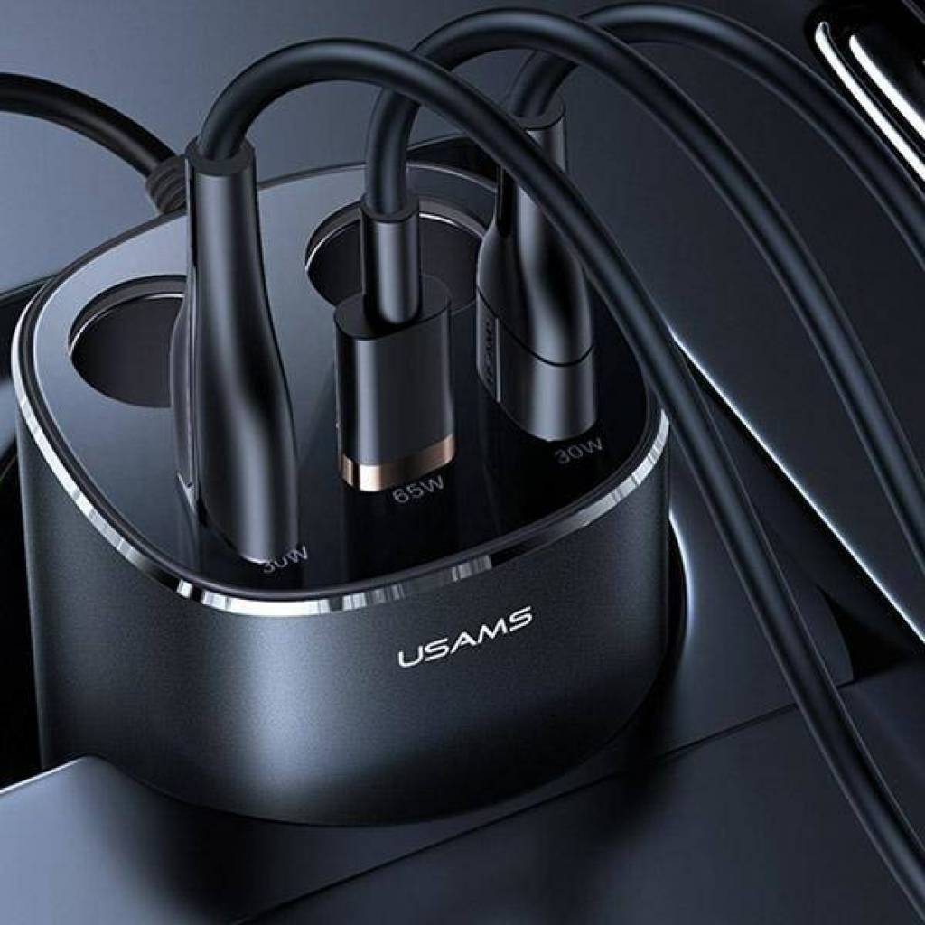 Cargador Auto CC151 245W Dual USB A + USB-C Negro USAMS