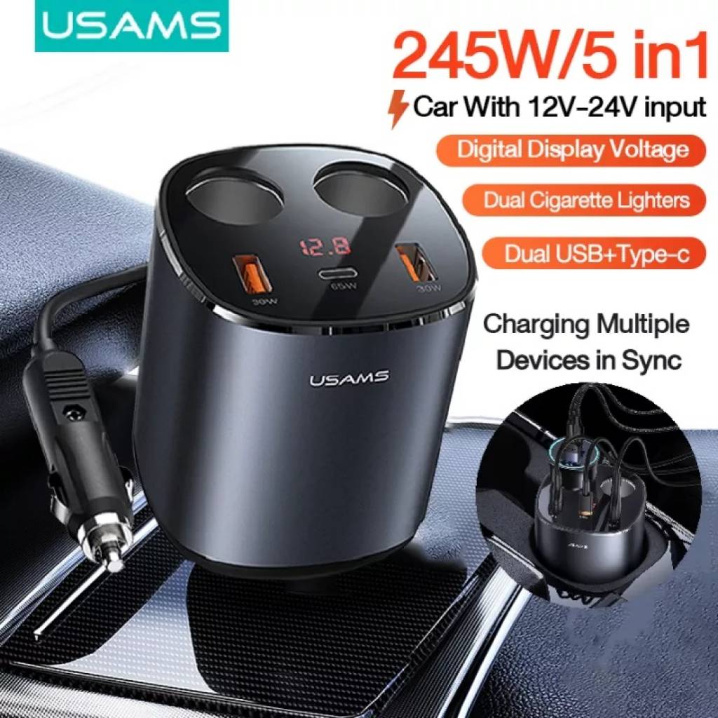Cargador de Auto USAMS 245W - Carga Rápida Dual USB