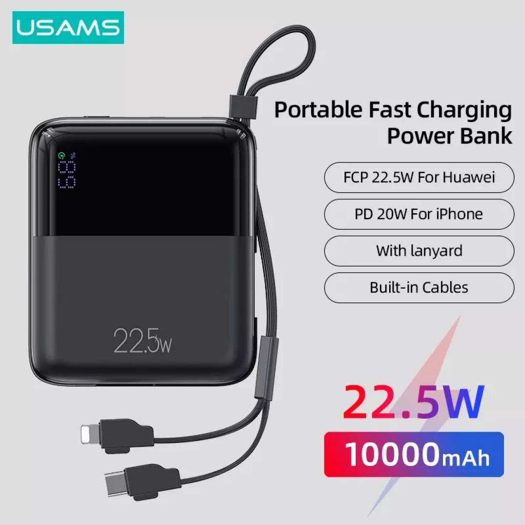 Power Bank 10.000mAh USAMS CD186 - Carga Rápida con LCD y Cordón