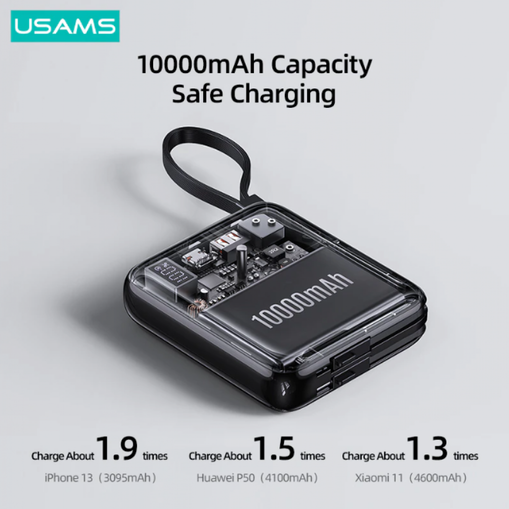 Power Bank USAMS 10.000mAh - Carga Rápida con Pantalla LCD