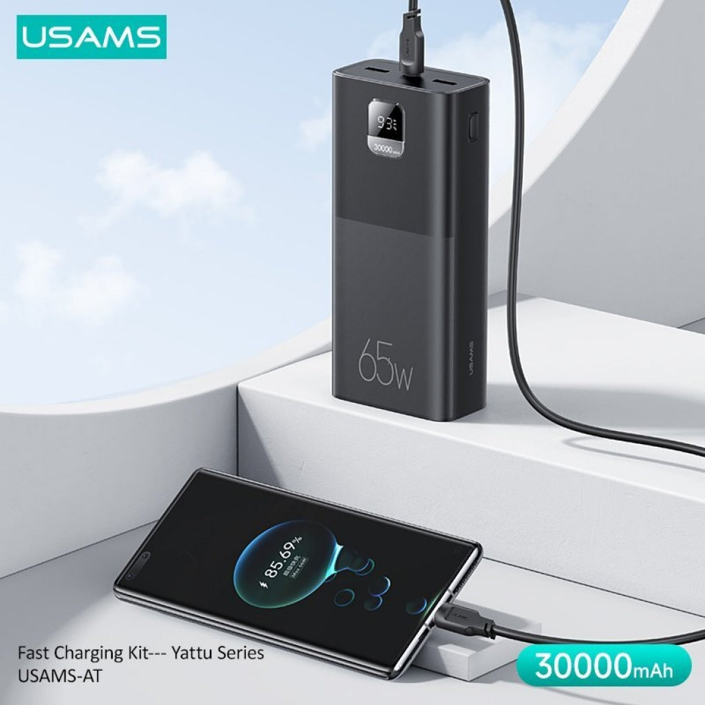 PB68 Power Bank 30.000mAh 65W PD3.0 + QC3.0 Cable Tipo C a Tipo C PD 100W Negro USAMS-CD185